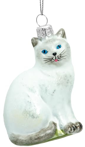SIKORA Katze besondere Weihnachtskugel Glas Christbaumschmuck Deko Figur Weihnachten Anhänger Ornament - Meisterstücke - BS705, Variante:weiß