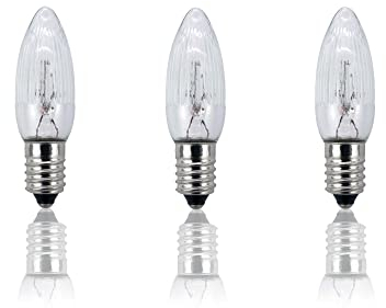 hellum Ersatz-Kerzen für Schwibbogen, 3 Stück 16V 3W Riffelkerze für Weihnachtsbaum Kerzen Lichterketten innen mit 15+16 Brennstellen, Birnen für Lichterbogen E10/ 16V/ 3W/ 22Lumen 920031