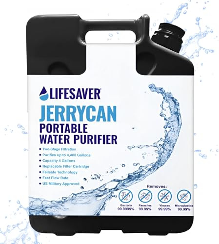 LifeSaver® Jerrycan | Wasserfilter Kanister (18,5L) filtert 99,9999% aller Bakterien | Wasseraufbereitung Trinkwasser Camping bis zu 20.000 Liter | Tragbarer Wasserentkeimer Notfallvorsorge (Black)