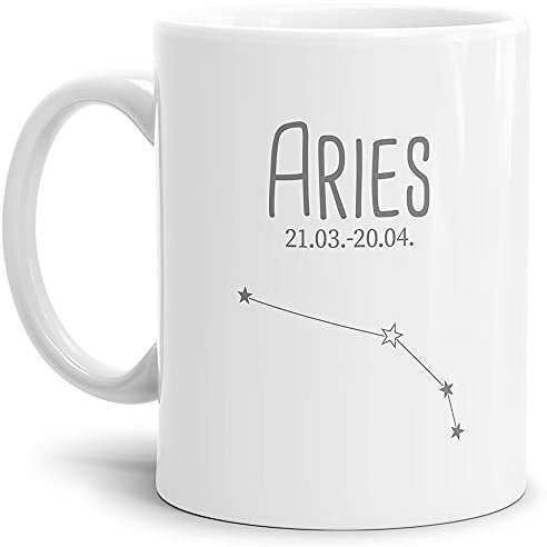 Sternzeichen Tasse Widder - Sternbild Kaffeetasse mit Spruch - Geschenk zum Geburtstag, Horoskop, Astronomie, Tierkreiszeichen - Keramik Weiß, 300 ml I Widder