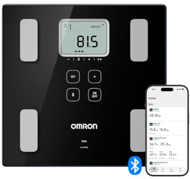 OMRON VIVA Bluetooth intelligente Personenwaage und Körperzusammensetzung Messgerät mit Körperfett, Körpergewicht, viszeralem Fett, Skelettmuskulatur, ruhenden Stoffwechsel und BMI, Schwarz
