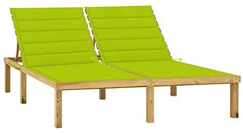 KTHLBRH Doppel-Sonnenliege Patio-Lounge-Sessel, Outdoor-Lounge-Sessel, geeignet für Strand, Hof, Balkon, Schwimmbad,mit Hellgrünen Auflagen Kiefer Impr?gniert