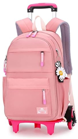 Tanou Trolley Rucksack mit 6 Rollen, 16 Zoll Leichte Schulranzen mit Rollen für Mädchen in der Grundschule, Abnehmbare Schulrucksack Trolley für Schule Reisen, 8-14 Jahren