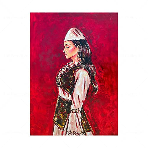 Albanische Frau Porträt Kunst Poster Modernes Aquarell Ölgemälde auf Leinwand Graffiti Wandbilder Wohnzimmer Wohnkultur ( Size : B_50x70cm Unframed )