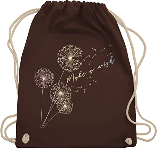 Turnbeutel Rucksack - Sprüche Statement - Pusteblume Flower - Unisize - Braun - beutel mit blumenmuster statements wish stoffrucksack damen floral sprüchen￼ wish. stoffbeutel groß blumen kind