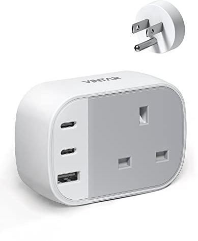 VINTAR UK to US Plug Adaptor, 4 In 1 with 2 USB C 1 USB A Ports, Type B | USA Travel Adapter, UK to USA Plug Adapter, American Plug, UK to US for USA Mexico Canada Thailand and More, 1 Pack