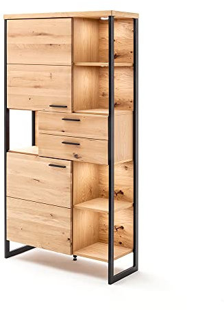 Lomadox Wohn- / Esszimmer Vitrinenschrank in Eiche Bianco geölt (teilmassiv), B/H/T ca. 95/186/38 cm