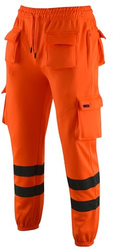 MS9 Mens Hi Viz Vis High Visibility Fleece Cargo Work Trousers Joggers H1