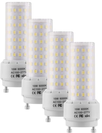 Lidesheng GU24 LED Light Bulb 6000K Cool White High Brightness 1400 Lumen for Bathroom Ceiling Fan 13W 18W 23W T2 Spiral CFL Lamp Replacement, 100-277V 10W 4pcs(Not dimmable) (10W, Cool White)
