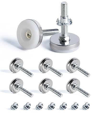 SPDYCESS 8 Stück M8 X 35MM Verstellfüsse Möbelfüße, Verstellbare Runde Nivellierfüße, Höhenverstellbarer Planierenfüße mit 8 Stück 4-zackigen Nutensteinen, für Schrank Schreibtisch Bett Beine