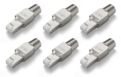 VCELINK RJ45 Stecker CAT7 werkzeuglos, Netzwerkstecker CAT7/CAT6A | 10 Gbit/s, für 22–24 AWG Kabel, geschirmt, PoE-kompatibel, Metalllasche, geeignet für Heimnetzwerk & Büro, 6 Stück