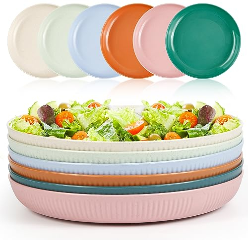 Comius Sharp 6 Platos de Plástico Antideslizantes con Rosca, Platos de 9 Pulgadas para Ensaladas, Pastas, Fiestas, Hogar, Oficina, Microondas y Lavavajillas (KE-PLATE05)
