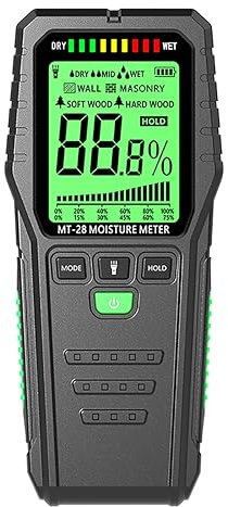 Misuratore di umidità induttivo per legno, igrometro a onda elettromagnetica per legno con display LCD 3 indicatori colorati, 4 modalità, rilevatore di umidità per legno non distruttivo per legno