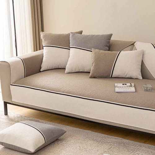 YSZBD Sofaschoner rutschfest Sofa Überzug 3/2/4/1 Sitzer Couch Überzug Ecksofa L/u Form Sofaschutz Katze Decke Sofaüberwurf Baumwolle Spleißvorgang,Brown-110x240cm