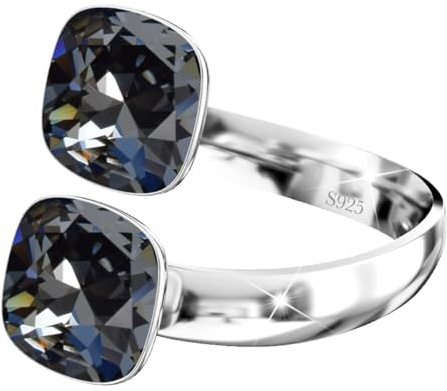 925 Sterling Silber Doppelt Kristall Ringe für Damen Verstellbarer mit Marken Kristalle - Glänzend Cubic Zirkonia Ring Fingerring Kommt in Schmuck Geschenk Box