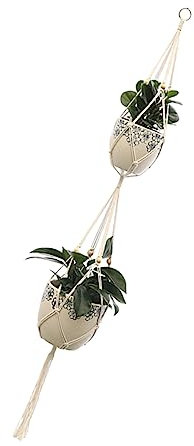 Toddmomy 1pc Flowerpot Mesh Bag Cotton Rope Hanging Basket for Garden Plants Hand-woven Double Basin Design Creative Storage for Decor