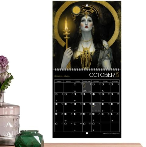 fanelod Wandkalender 2024,2024 Mondkalender - Astrologie-Wandkunst, Mond-Tracker, Göttinnen-Kalender | Sicherer und dekorativer Mondphasenkalender 2024 für Schlafzimmer, Wohnzimmer, Büros