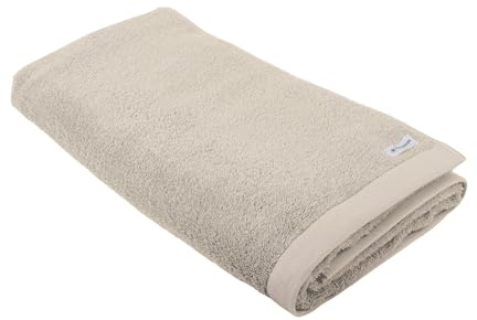 TOM TAILOR - Asciugamano da sauna, 80 x 200 cm, 100% cotone/spugna, con due asole ed etichetta con logo, colore beige (Sunny Sand)