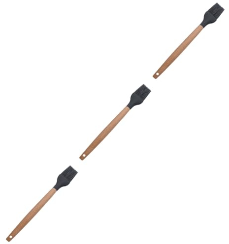 Zerodeko 3pcs Cooking Brush Pastry BBQ Basting Oil Brush Silicone Kitchen Baking Utensil Wood Handle