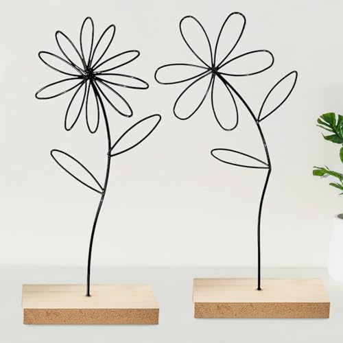 Zkaoai Expositor de flores de metal, decoración de mesa de madera, figura de primavera, decoración para el salón, moderno, decoración para alféizar de ventana, flores