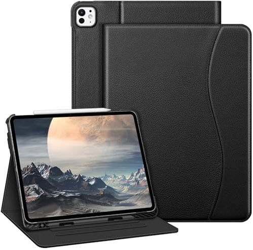 Fintie Hülle für für iPad Pro 13 Zoll (M5/M4) 2025/2024, Schwarz | Multi-Winkel Betrachtung Folio Stand Schutzhülle Case mit Stifthalter & Dokumentschlitze, Auto Schlaf/Wach
