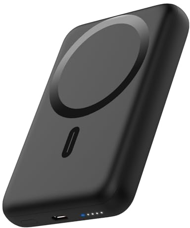 OKZU Power Bank - Batterie externe magnétique - 10 000 mAh - PD 20 W - Charge rapide - Avec entrées et sortie USB-C - Pour iPhone 15/14/13/12 - Noir