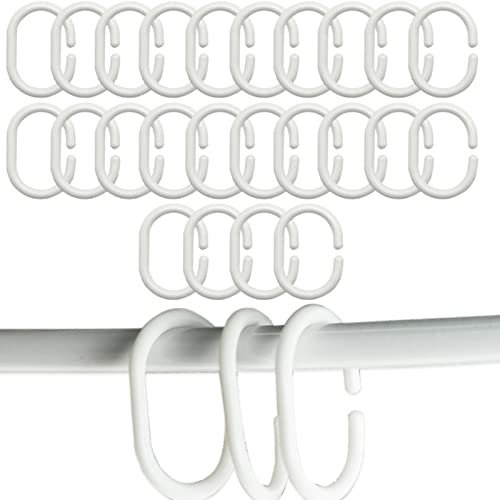 24pcs Group Plastic Shower Curtain Rings,Shower Curtain Hooks,Curtain Hooks Plastic,White Bathroom Shower Hooks Loop Clips Bath Drape Replacement C-Rings Pole And Rail Window Rod