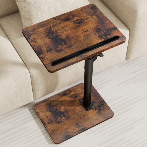 YUHFERA Couch Beistelltisch - 360° schwenkbarer höhenverstellbar Couchtisch/Holz Sofatisch,Sofa Armlehne Tablett Tisch,Snack Beistelltisch mit Telefon/Tablet Slot (Vintage Standard)