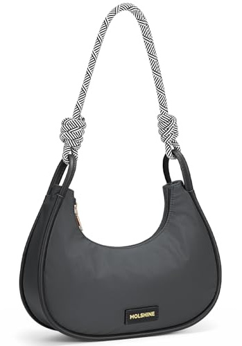 molshine Halbmond-Umhängetasche für Damen,wasserdichte Unterarmtasche aus Nylon,halbmondförmige Damenhandtasche mit Kartenhalter für Freizeitreisen (Grau)