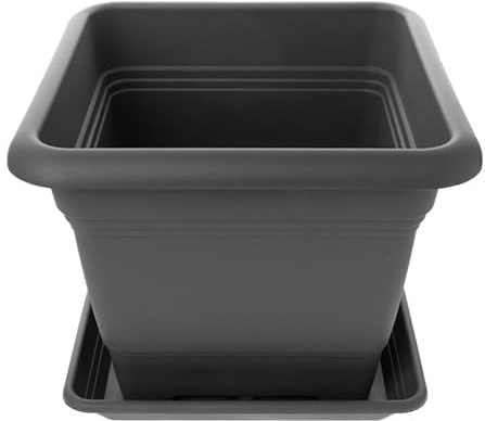 Pot de fleurs de 48 x 48 cm avec soucoupe – Grand pot de fleurs résistant au gel en plastique – Fabriqué en Allemagne – Grand pot de fleurs extérieur avec protection UV et réservoir d'eau – Anthracite