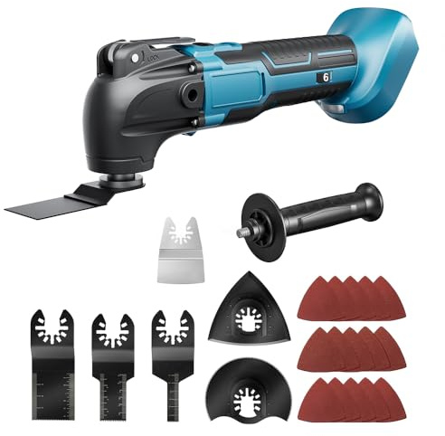 Multifunktionswerkzeug akku für Makita 18V Akku (Ohne Akku), Oszillationswerkzeug Akku mit 23 Zubehör, 6 Einstellbare Geschwindigkeiten Multitool zum Entfernen, Schaben, Schneiden