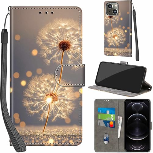 PHINIENLAND Handyhülle für iPhone 13 / iPhone 14 Leder Wallet Tasche Türkis | 3 Kartenfächer & 1 Geldfach, Magnetverschluss, Ständerfunktion, robuste premium PU leder klapphülle für iPhone 13 / 14