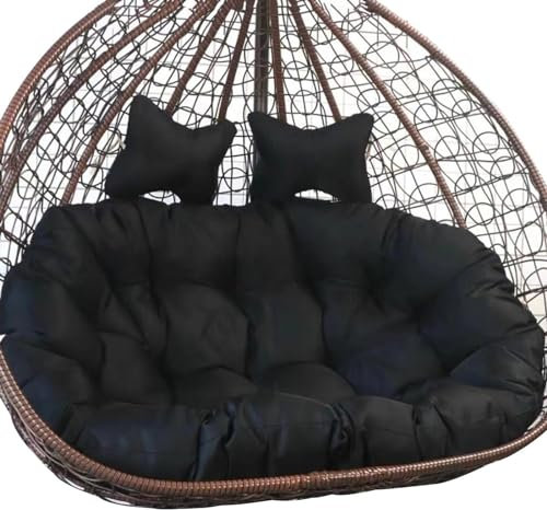 Silla de mimbre impermeable para patio al aire libre, columpio doble con cojín para reposacabezas, 59 x 43 pulgadas, hamaca colgante resistente a la intemperie para dos muebles de exterior para jardín