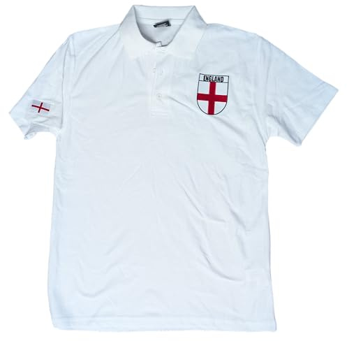 Super Lemon England Supporters Polo Shirt – Affordable Football Fan Shirt – St. George’s Cross Badge – Casual Game Day Polo for Men – Red, White & Navy (UK, Alpha, M, Regular, Regular, White)