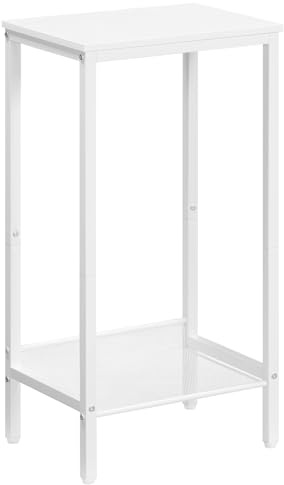 HOOBRO Mesa Auxiliar Alta, Mesita de Noche, Mesita de Teléfono de Estilo Industrial con Estante Metálico Ajustable, Adecuada para, Pasillos de Oficinas, Salas de Estar, Blanco EWW03DH01