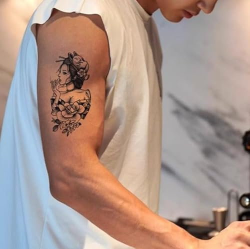 Temporary Tattoos Stickers Fake Tattoos Men And Women Half-Arm Flower Arm Geisha Herbal Juice Semi-Permanent Lasting 2 Weeks