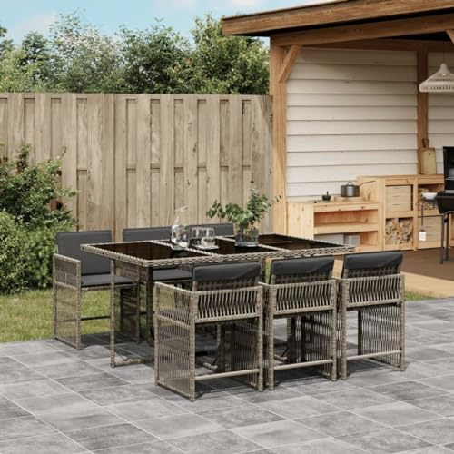 IKAYAA Rattan Gartenmöbel Set mit 6 Gartenstuhl Garten Sitzgruppe 6 Personen Polyrattan Sitzgruppe Essgruppe Outdoor Sitzgarnitur Gartengarnitur Rattanmöbel -Grau-7-tlg-Typ 2