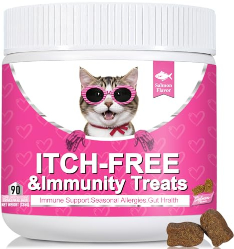 Bailey & buddies Cat Itch & Allergy Relief Treats – Natural Supplement with Salmon Oil, Probiotics & Turmeric – Stop Scratching, Licking & Over-Grooming – Skin & Immune Support – 90 Chews