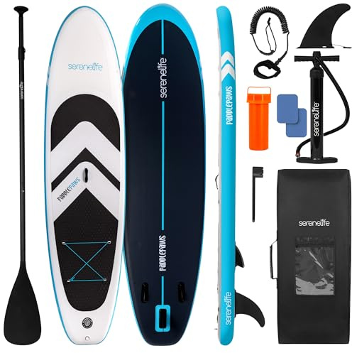 SereneLife 11’ Inflatable SUP - Pet-Friendly Stand-Up Paddle Board for Adults and Pet Ride Alongs - 33” Wide Stable Design with Non-Slip EVA Deck Pad, Premium SUP Accessories, 440 lbs. Capacity
