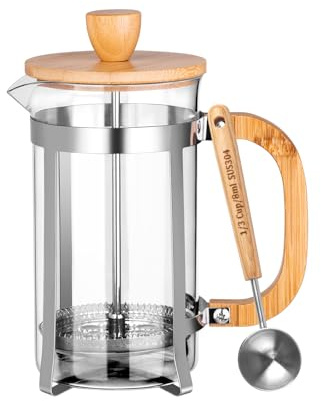 MERMOO YILAN French Press Coffee Maker & Tea Press 600ml Borosilicate Glass Carafe Plastic-Free Small Coffee Maker for Loose Leaf Tea, Cold Brew & Milk Frothing, Includes Measuring Spoon