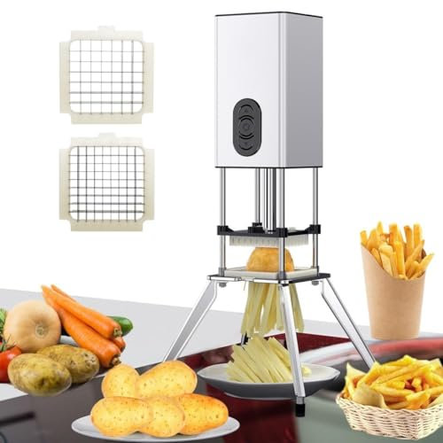 Máquina eléctrica vertical for papas fritas, cortadora de verduras portátil, con cuchillas de 1/2 pulgada y 3/8 de pulgada, cortadora profesional de verduras for papas fritas caseras, tiras de papa y