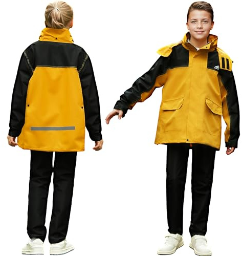 Domueay Fille Garçon Imperméable et Réfléchissante Veste de Pluie, 8-14 Ans | Unisexe Léger Enfants Manteau de Pluie et Pantalon Combinaison, Sport Extérieur Randonnée Voyage Vêtements de Pluie Ensemble