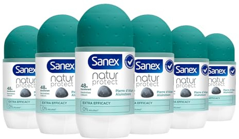 SANEX - Déodorant bille Natur Protect Pierre d’Alun Extra-Efficacité 48 h 50ml - protège contre les odeurs pendant 48 heures - testé sous contrôle dermatologique - ne contient pas d’alcool*