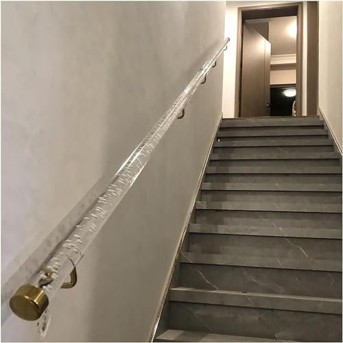 Kit de pasamanos de acrílico transparente para escaleras de interior, pasamanos transparente antideslizante con soportes dorados, barandilla de escalera de cristal montada en la pared de 2.5 pies para