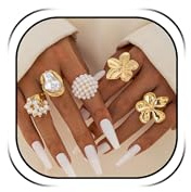 Chunky Gold Stackable Rings for Women Flower Pearl Knuckle Jewelry Set Statement