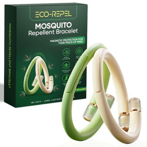900 Hour Protection - 1x Natural Mosquito Repellent Bracelet w/ 10 Citronella Refill Sticks | DEET-Free Waterproof Insect Wristband for Kids, Adults & Travel (Beige)