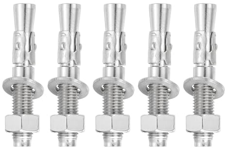 sourcing map 5 anclajes de cuña, pernos de anclaje de hormigón de acero inoxidable de 5/8 x 4 pulgadas, cierre estándar resistente para soporte de base de pared de cemento (incluye tuercas de