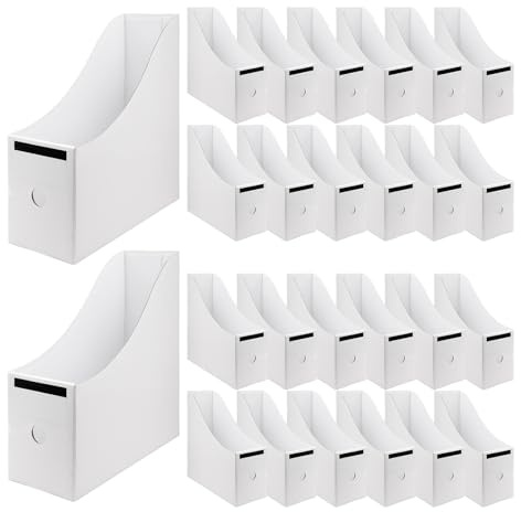 HFZCV 24er Set Stehsammler A4, Zeitschriftenhalter Stehsammler, Weiß Kraftpapier Stehordner Organizer mit Etiketten für Bücher, Dokumente, Schule, Schreibtisch