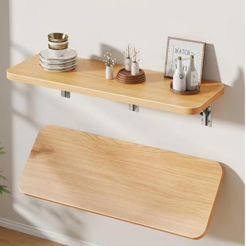 Tavolo da Lavoro Pieghevole A Parete,Tavolo Muro Richiudibile Salvaspazio Versatile,Tavolino Porta Pc da Parete in Legno per Soggiorno, Cucina E Studio,Natural,100×20cm(39×8in)