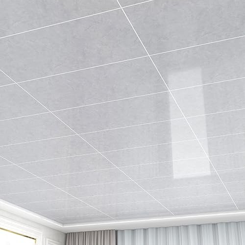 Enigmaire Deckenplatten,deckenpaneele selbstklebend,Deckenfliesen PVC,deckenverkleidung Badezimmer feuchtraum,Quadratisches,Wasserdicht Und DIY-Panel,FüR Badezimmer Wohnzimmer KüChen Wand